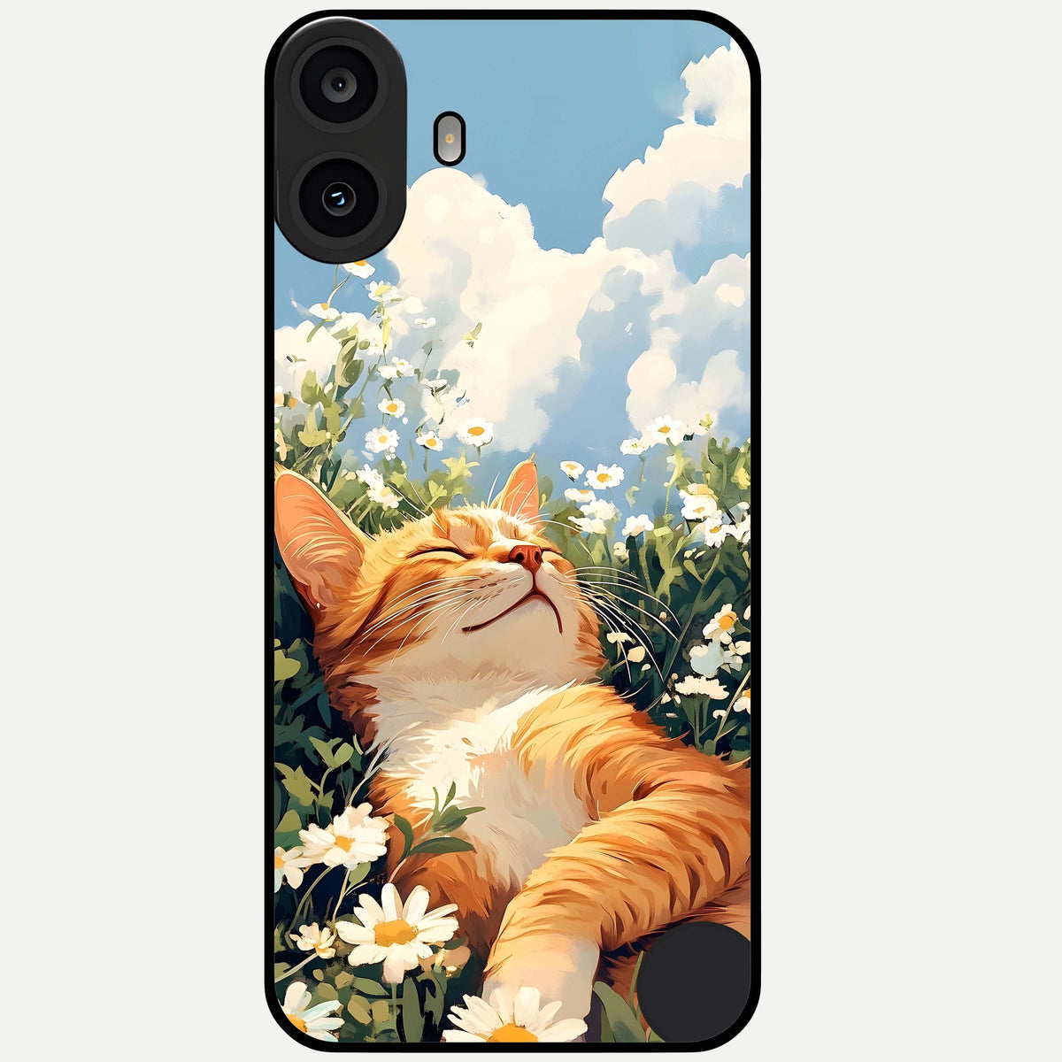  Cat And Flowers View Glass Case For CMF Phone 1 back cover – full design glossy printed glass finish