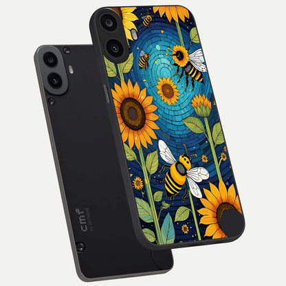  Bees And Sunflowers phone case For CMF Phone 1 showing premium glass back cover with detailed artwork