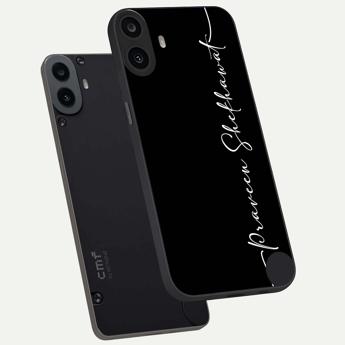  Black Tune Custom Name phone case For CMF Phone 1 showing premium glass back cover with detailed artwork