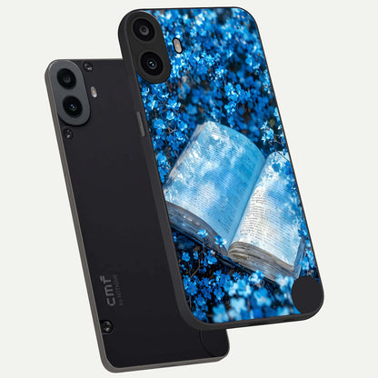  Blue Bloom Tales phone case For CMF Phone 1 showing premium glass back cover with detailed artwork