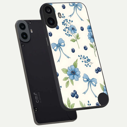  Blue Flower And Bow phone case For CMF Phone 1 showing premium glass back cover with detailed artwork