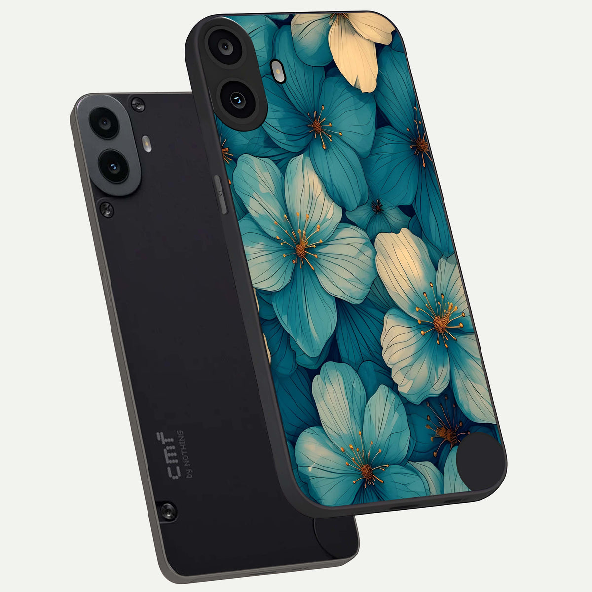  Blue Shade Floral phone case For CMF Phone 1 showing premium glass back cover with detailed artwork