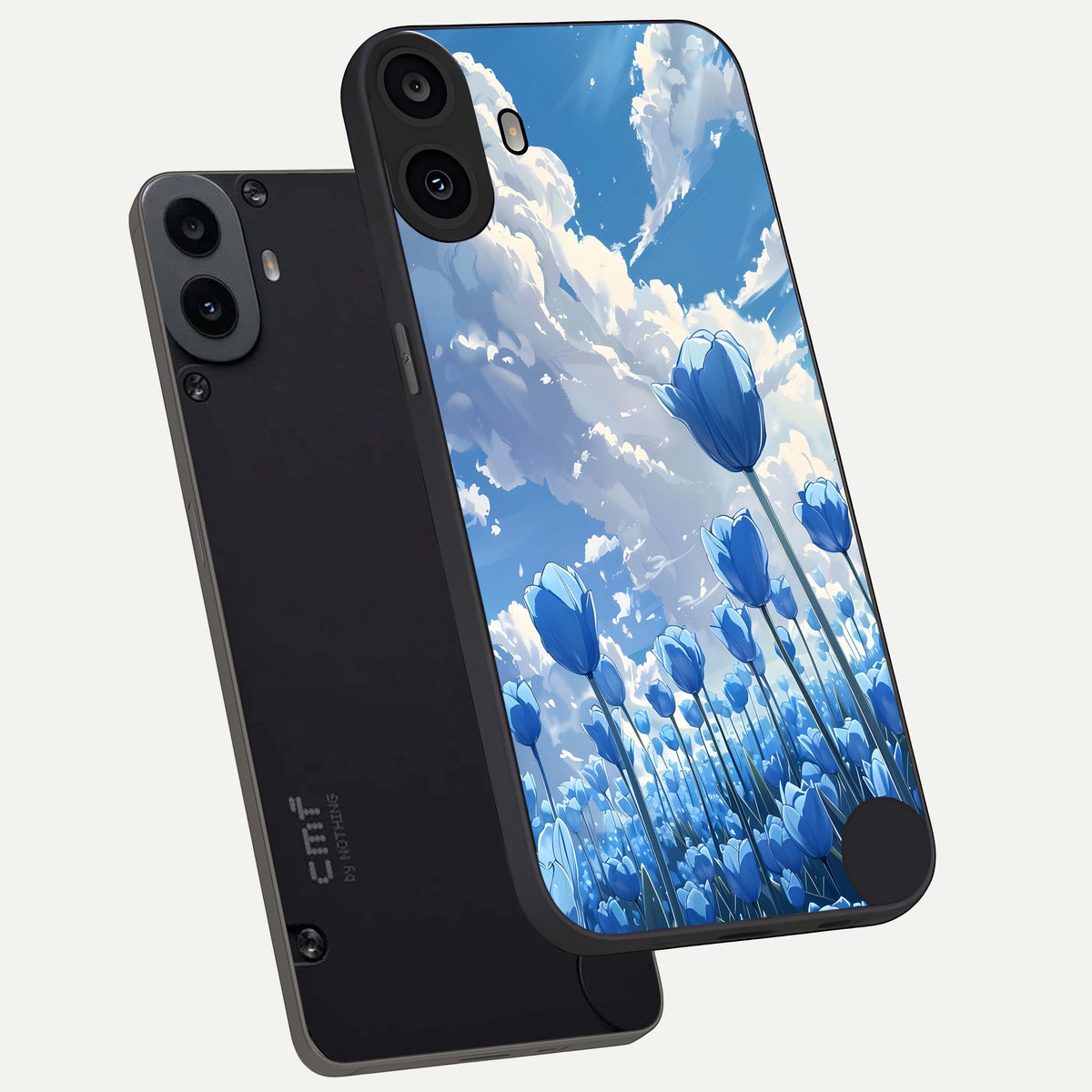  Blue Tulip Clouds phone case For CMF Phone 1 showing premium glass back cover with detailed artwork