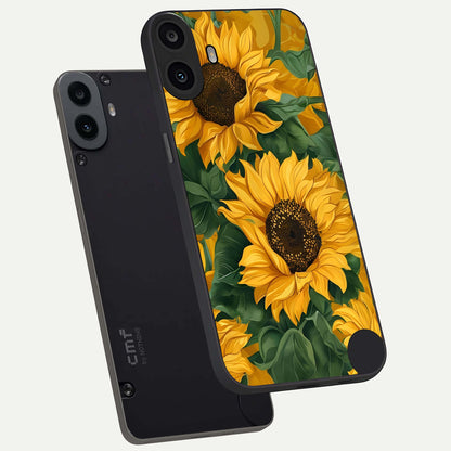  Bright Sunflower Bloom phone case For CMF Phone 1 showing premium glass back cover with detailed artwork