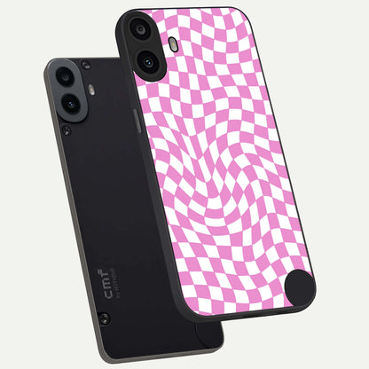  Bubblegum Check Wave phone case For CMF Phone 1 showing premium glass back cover with detailed artwork