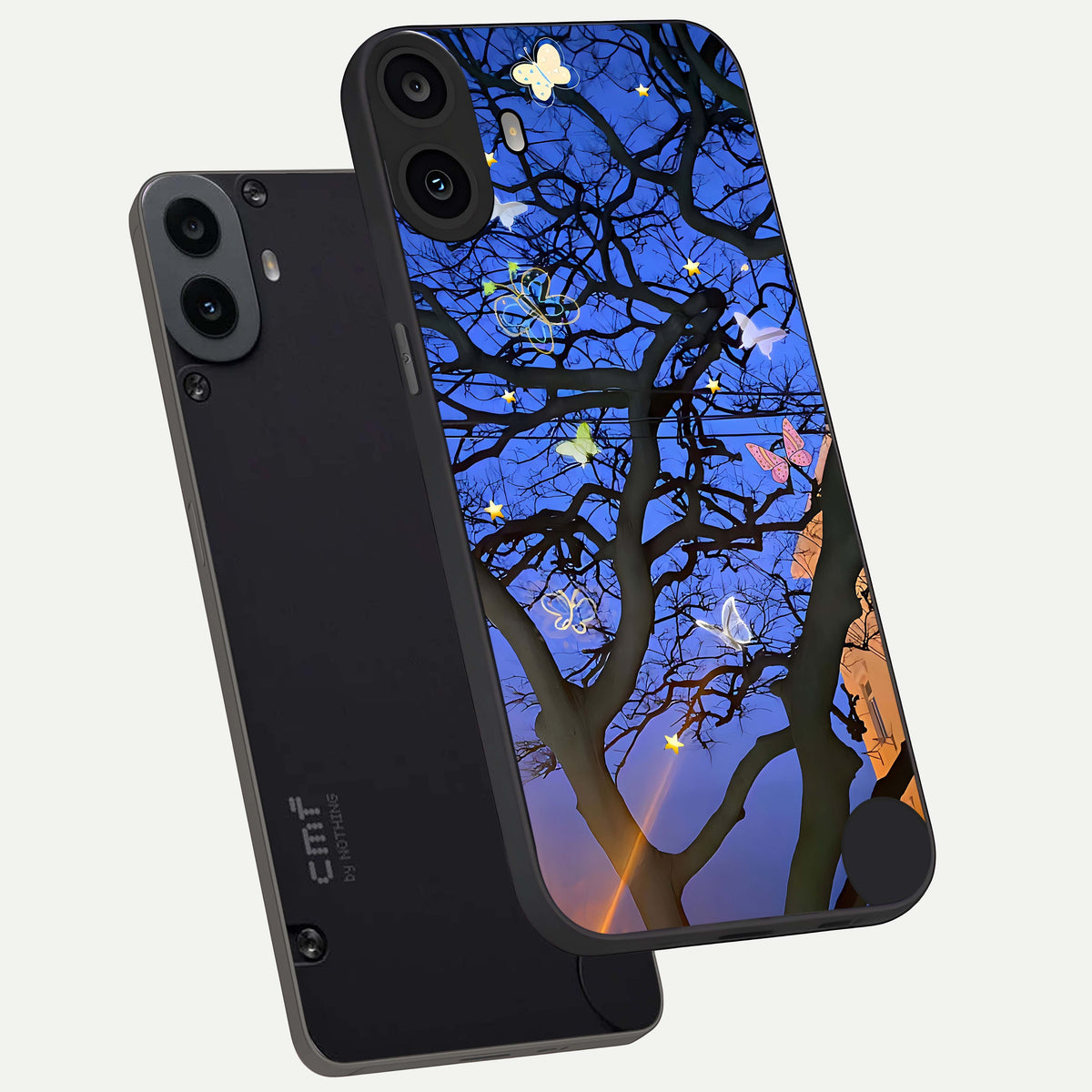  Butterfly Night Magic phone case For CMF Phone 1 showing premium glass back cover with detailed artwork