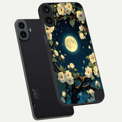  Celestial Moon And Flower phone case For CMF Phone 1 showing premium glass back cover with detailed artwork