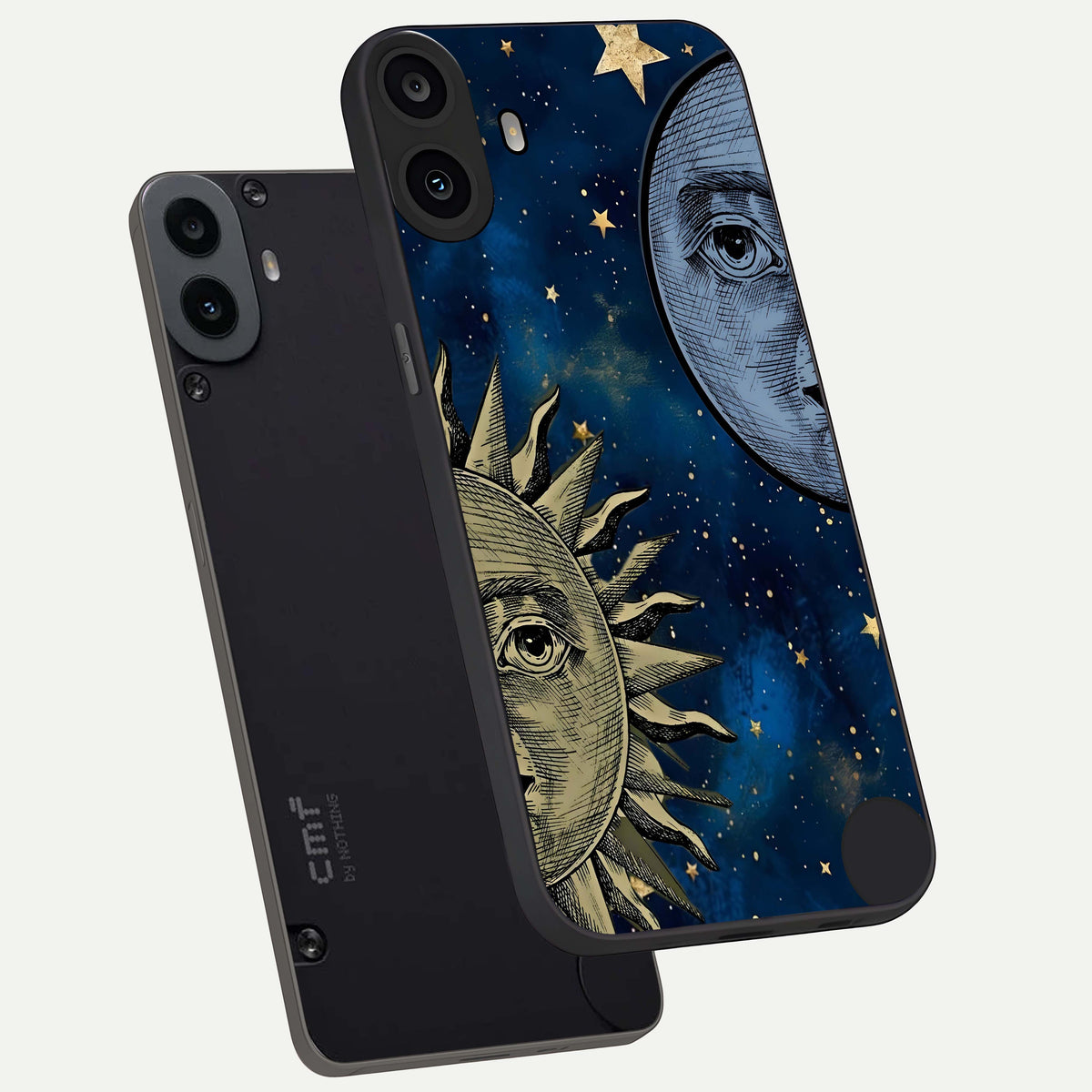  Celestial Moon With Sun phone case For CMF Phone 1 showing premium glass back cover with detailed artwork