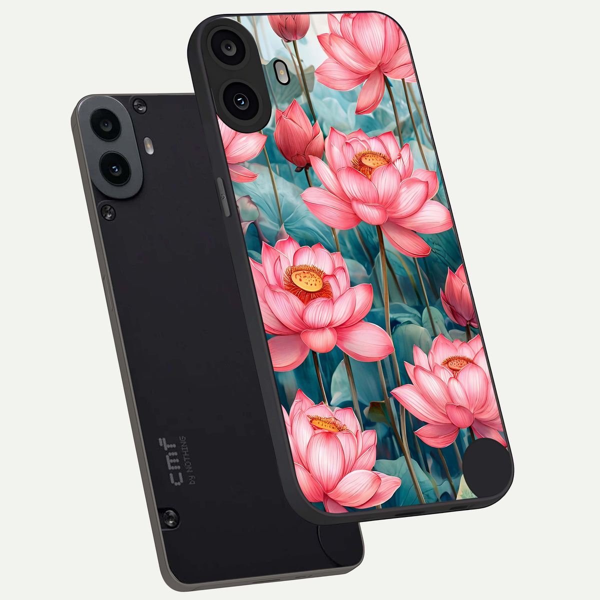 Celestial Pink Lotus phone case For CMF Phone 1 showing premium glass back cover with detailed artwork