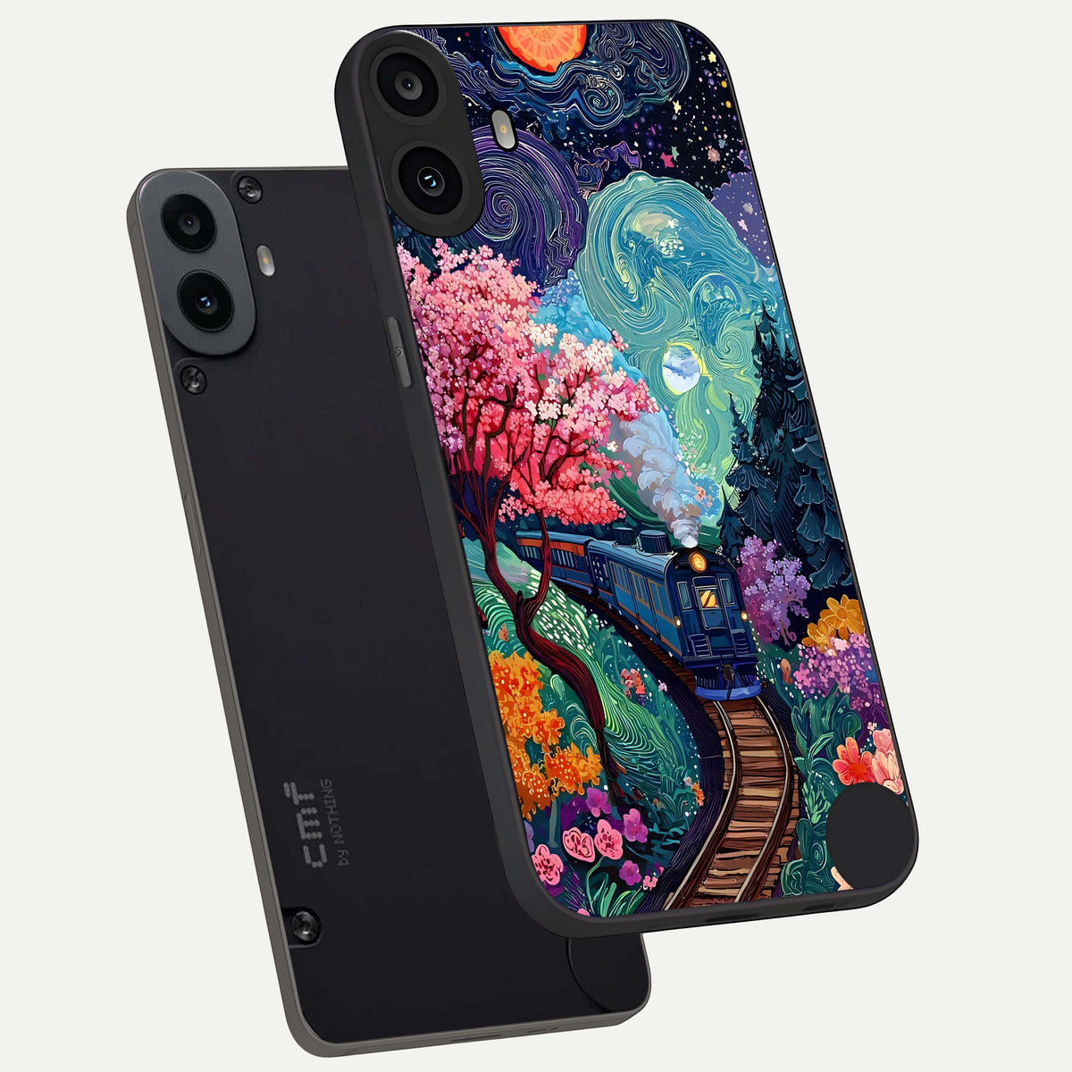  Celestial Train Journey phone case For CMF Phone 1 showing premium glass back cover with detailed artwork