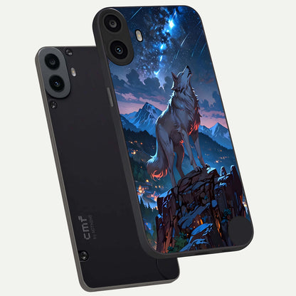  Celestial Wolf Howl phone case For CMF Phone 1 showing premium glass back cover with detailed artwork