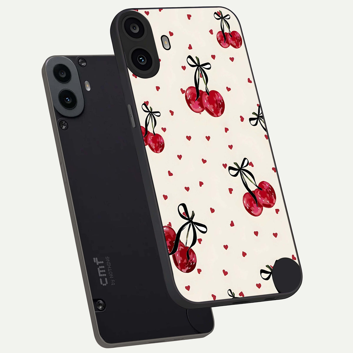  Cherry Heart Bow phone case For CMF Phone 1 showing premium glass back cover with detailed artwork