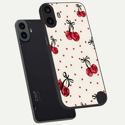  Cherry Heart Bow phone case For CMF Phone 1 showing premium glass back cover with detailed artwork