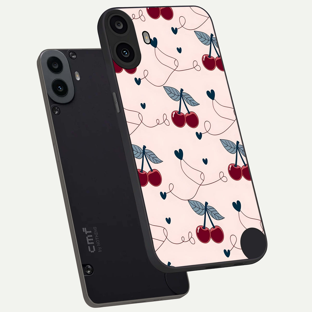  Cherry Heart Line phone case For CMF Phone 1 showing premium glass back cover with detailed artwork