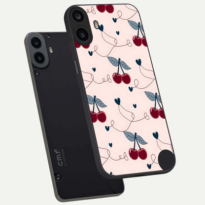  Cherry Heart Line phone case For CMF Phone 1 showing premium glass back cover with detailed artwork