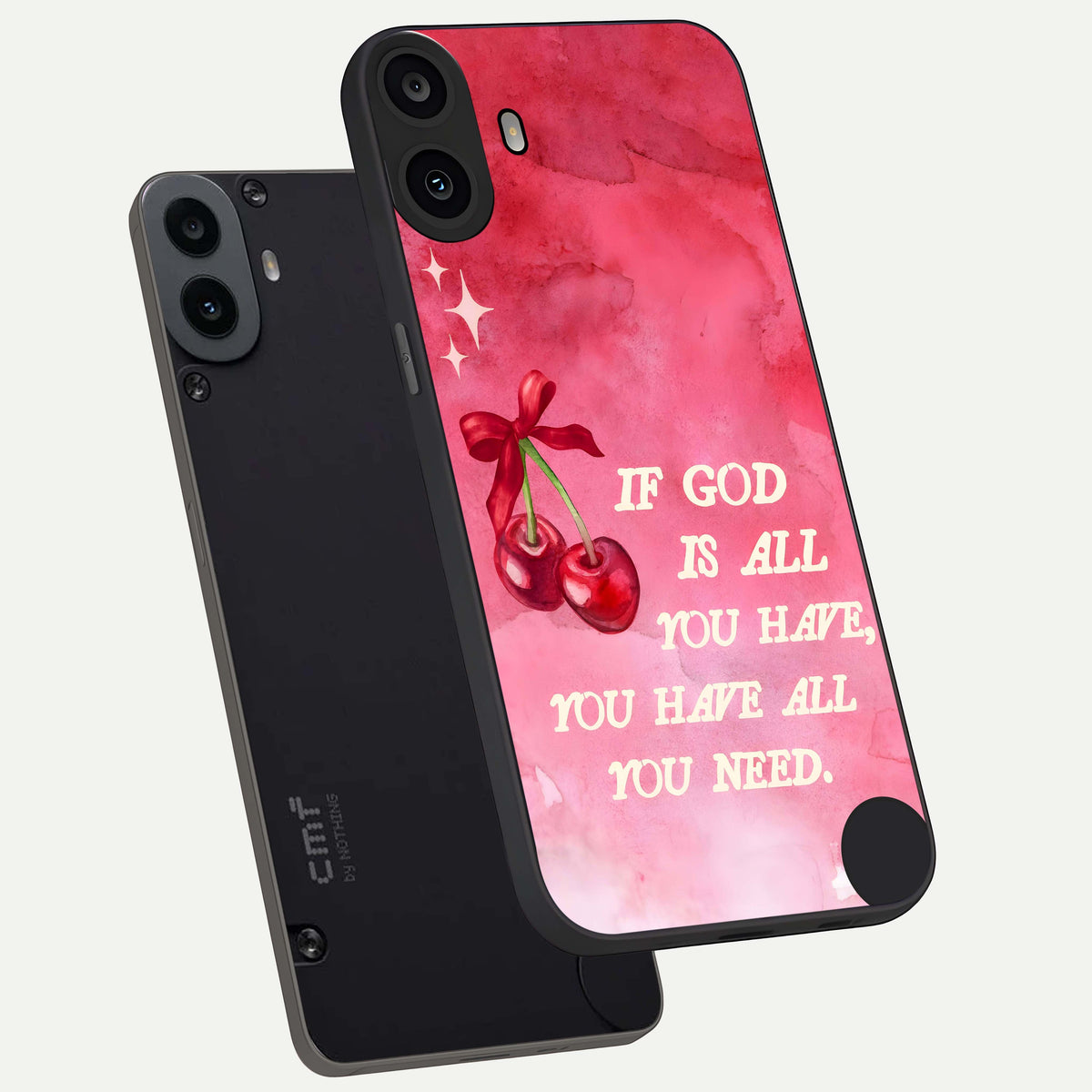  Cherry Quote phone case For CMF Phone 1 showing premium glass back cover with detailed artwork