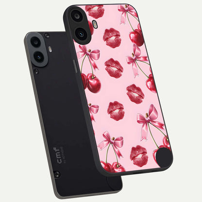  Cherry With Lips phone case For CMF Phone 1 showing premium glass back cover with detailed artwork