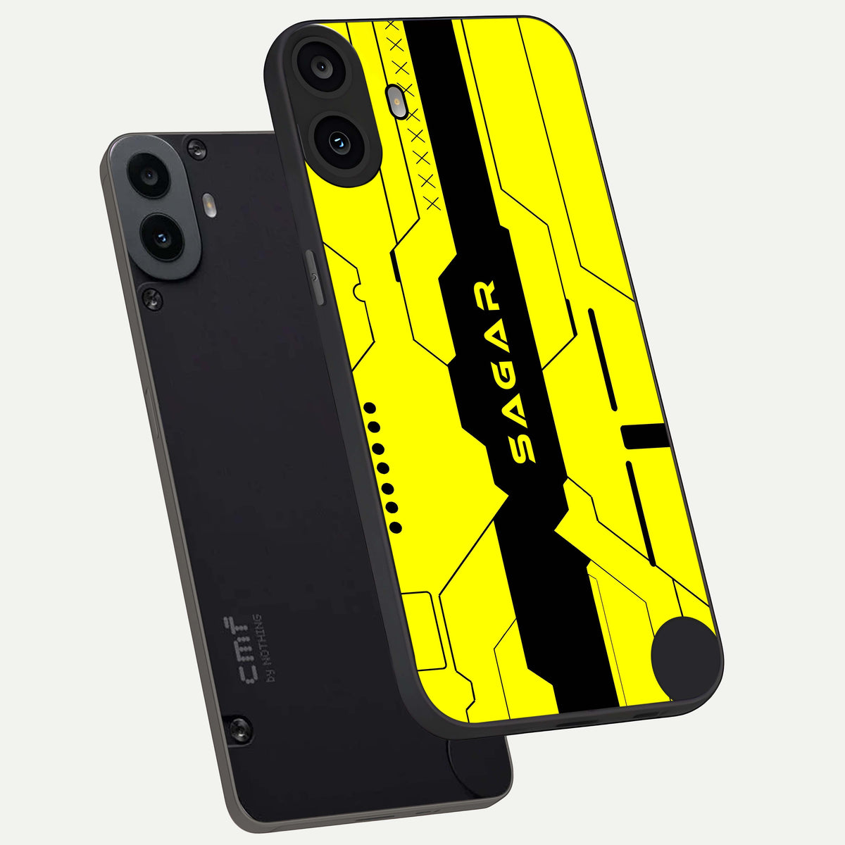  Circuit CYBERPUNK Custom Name phone case For CMF Phone 1 showing premium glass back cover with detailed artwork
