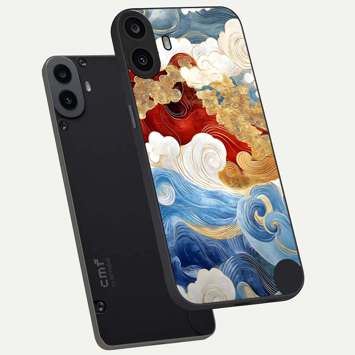  Colored Waves phone case For CMF Phone 1 showing premium glass back cover with detailed artwork