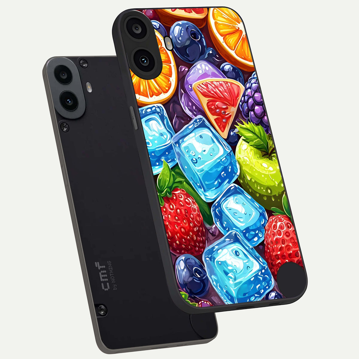  Colorful Fruits with Ice phone case For CMF Phone 1 showing premium glass back cover with detailed artwork
