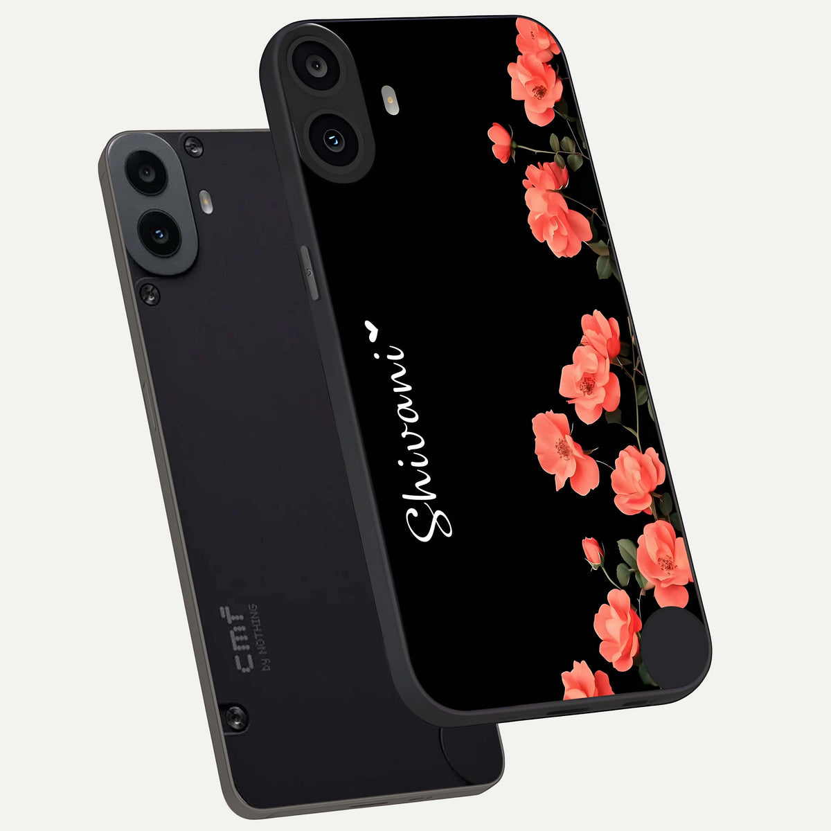  Crimson Bloom Grace Custom Name phone case For CMF Phone 1 showing premium glass back cover with detailed artwork