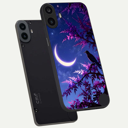  Crow And Moon Scenery phone case For CMF Phone 1 showing premium glass back cover with detailed artwork