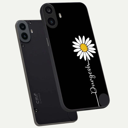  Custom Name White Flower phone case For CMF Phone 1 showing premium glass back cover with detailed artwork