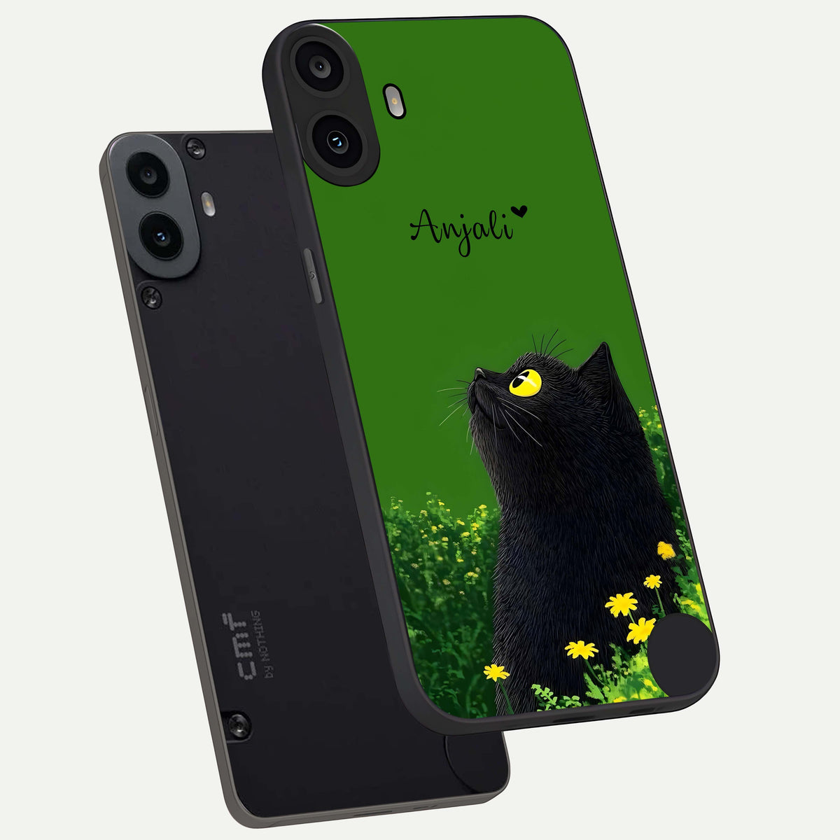  Emerald Cat Custom Name phone case For CMF Phone 1 showing premium glass back cover with detailed artwork