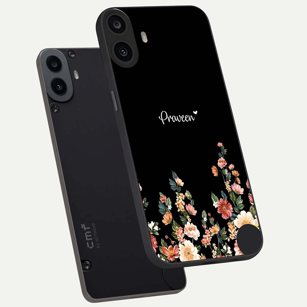  Floral Design Personalized Custom Name phone case For CMF Phone 1 showing premium glass back cover with detailed artwork