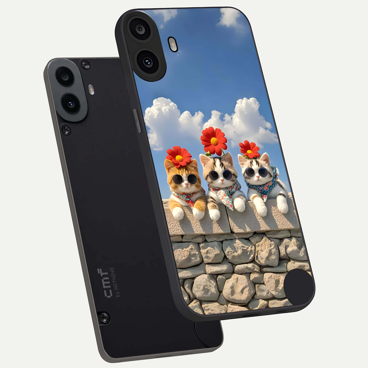  Floral Kitty Squad phone case For CMF Phone 1 showing premium glass back cover with detailed artwork