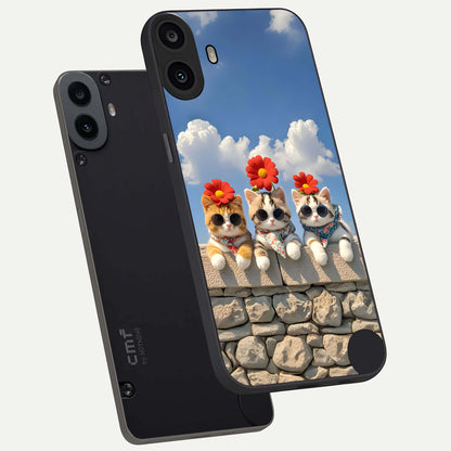  Floral Kitty Squad phone case For CMF Phone 1 showing premium glass back cover with detailed artwork