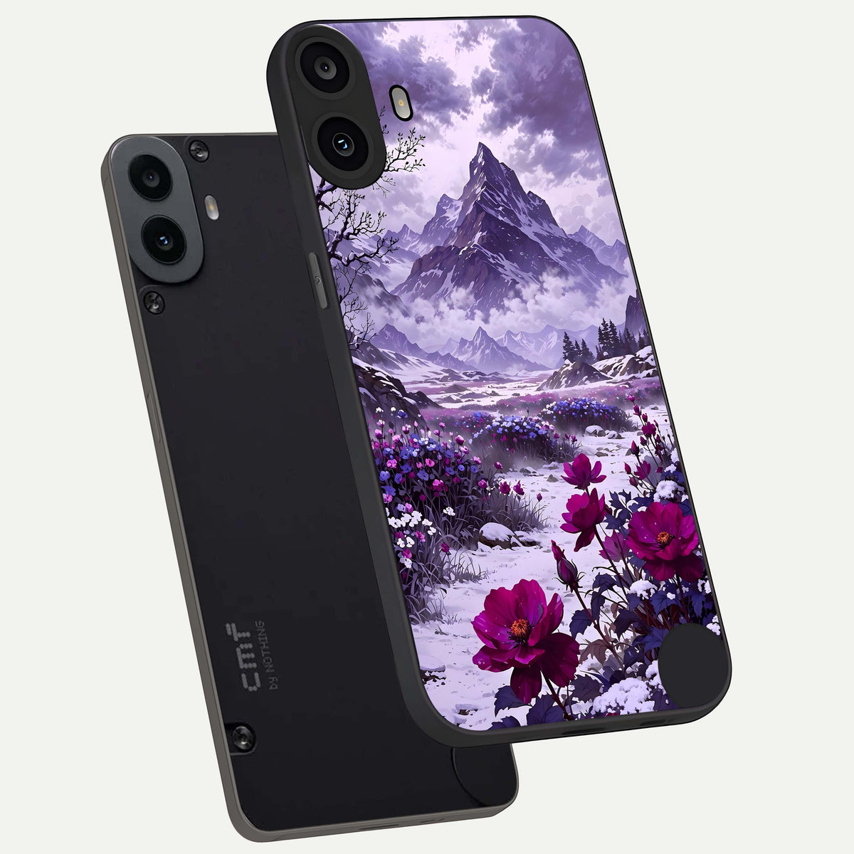  Flower Mountain View phone case For CMF Phone 1 showing premium glass back cover with detailed artwork
