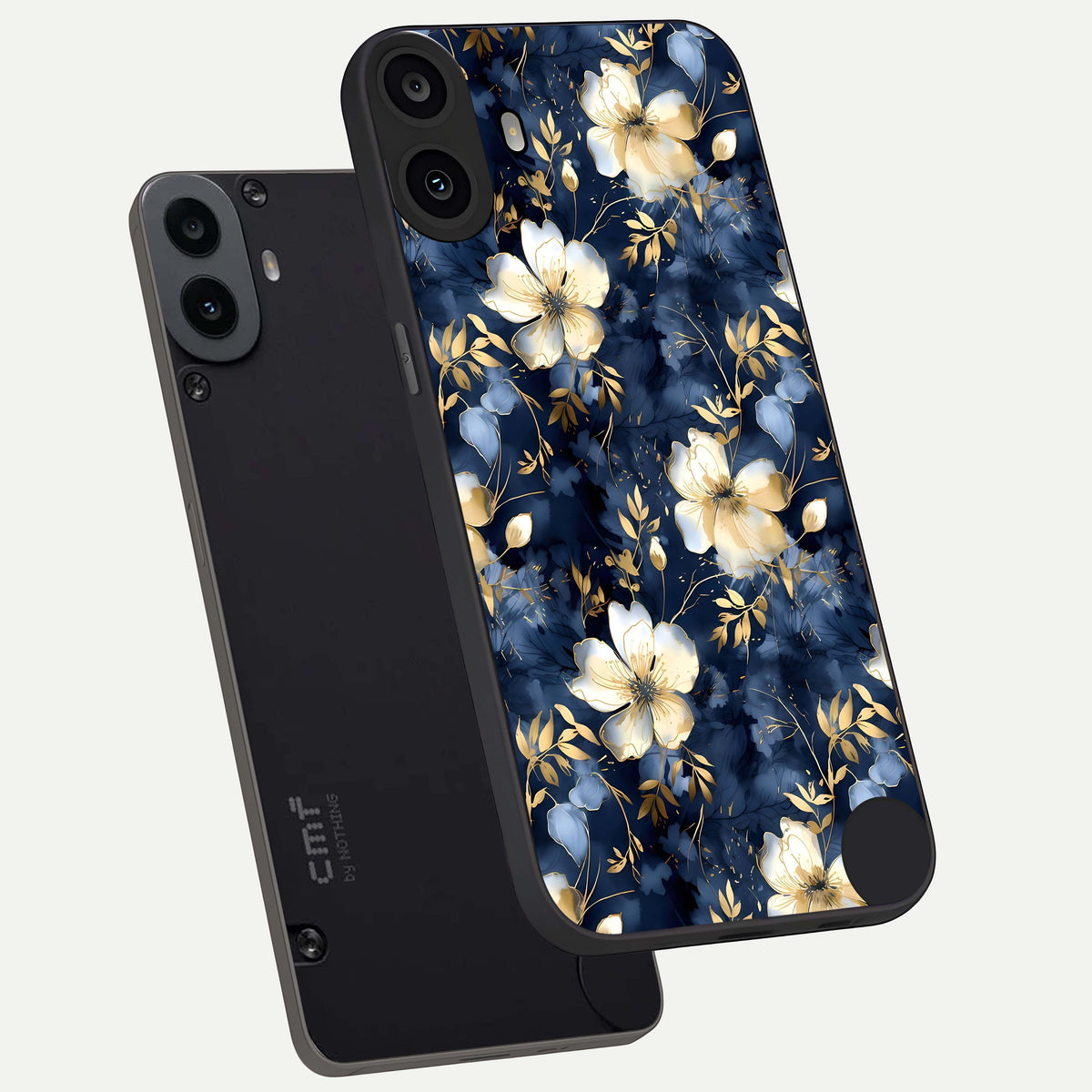  Golden Midnight Bloom phone case For CMF Phone 1 showing premium glass back cover with detailed artwork