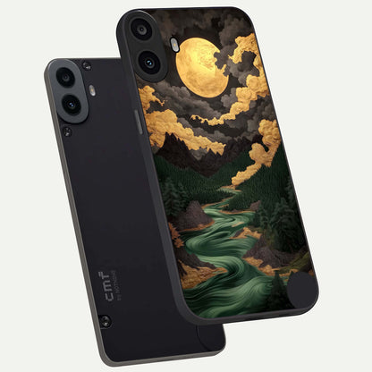  Golden River Moon phone case For CMF Phone 1 showing premium glass back cover with detailed artwork