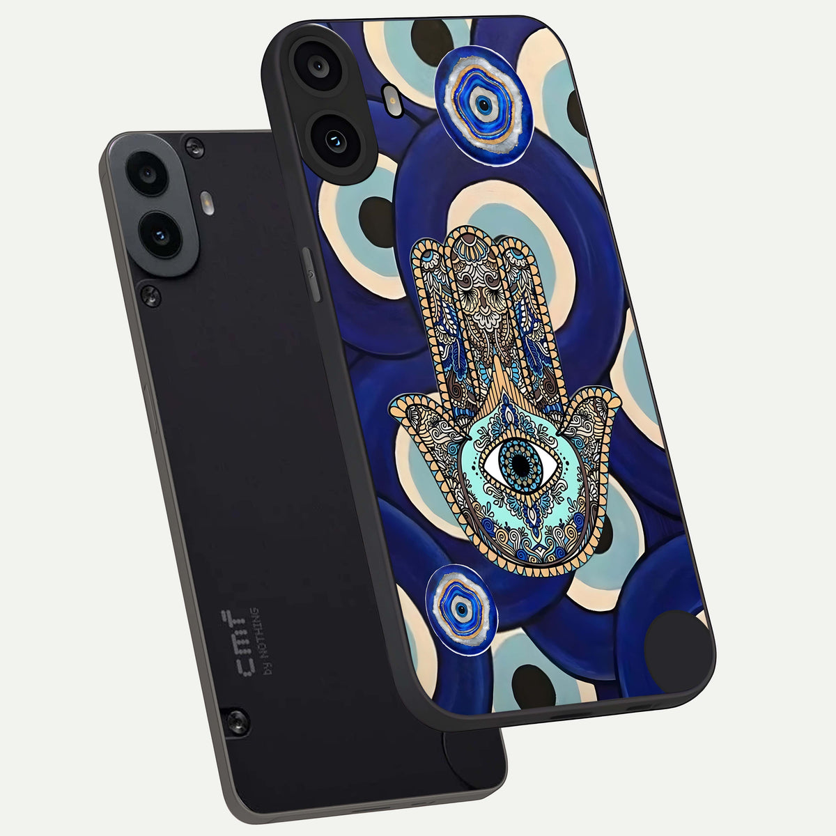  Hamsa Divine Guard phone case For CMF Phone 1 showing premium glass back cover with detailed artwork