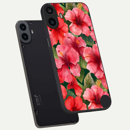  Hibiscus Pattern phone case For CMF Phone 1 showing premium glass back cover with detailed artwork
