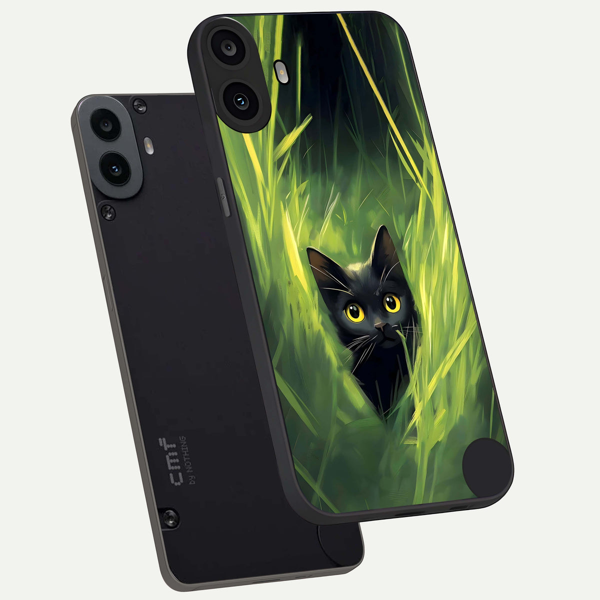  Hidden Cat Whisper phone case For CMF Phone 1 showing premium glass back cover with detailed artwork