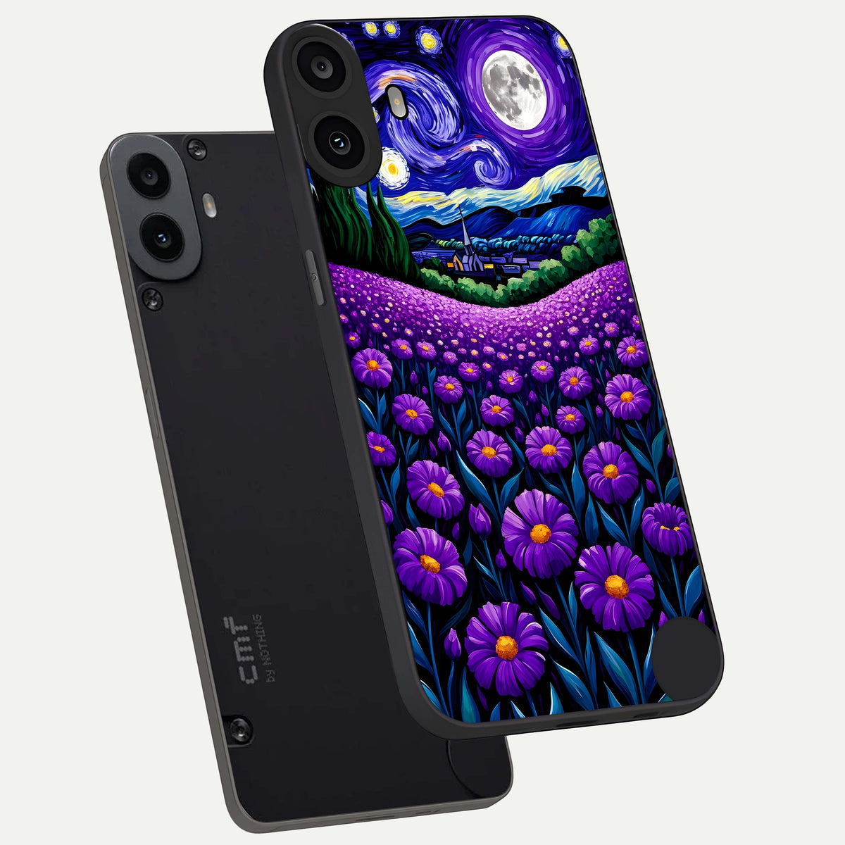  Lavender Moon Field phone case For CMF Phone 1 showing premium glass back cover with detailed artwork