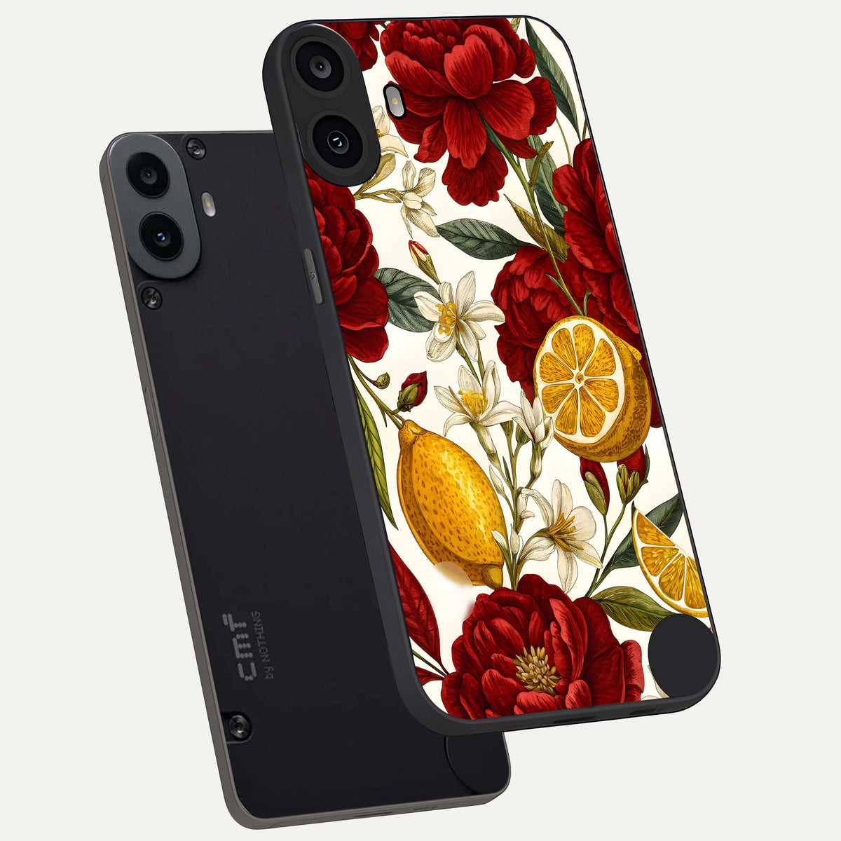  Lemon Rose Charm phone case For CMF Phone 1 showing premium glass back cover with detailed artwork