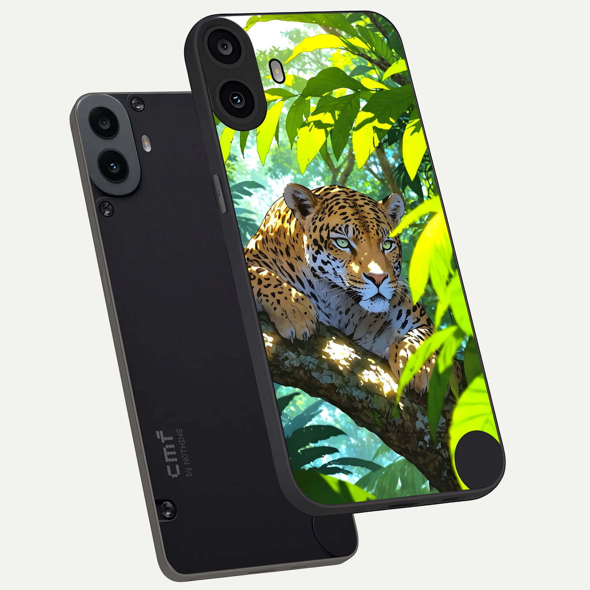  Leopard in Jungle phone case For CMF Phone 1 showing premium glass back cover with detailed artwork