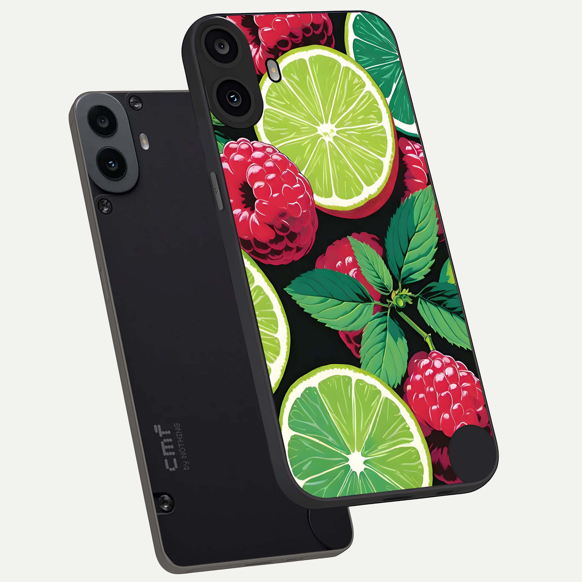  Lime and Raspberry Pattern phone case For CMF Phone 1 showing premium glass back cover with detailed artwork