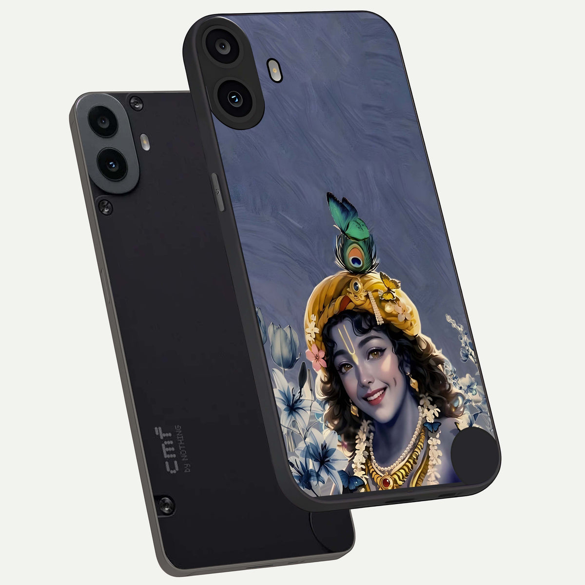  Lord Krishna phone case For CMF Phone 1 showing premium glass back cover with detailed artwork