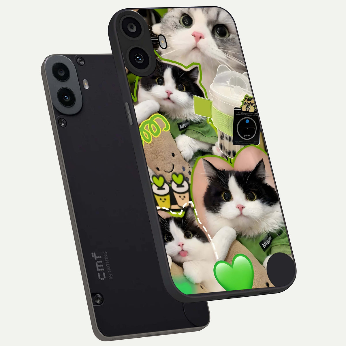  Matcha Cats Mood phone case For CMF Phone 1 showing premium glass back cover with detailed artwork