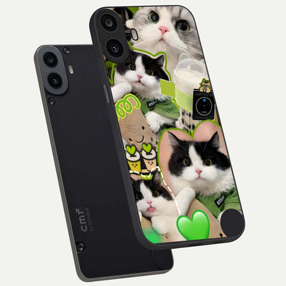  Matcha Cats Mood phone case For CMF Phone 1 showing premium glass back cover with detailed artwork