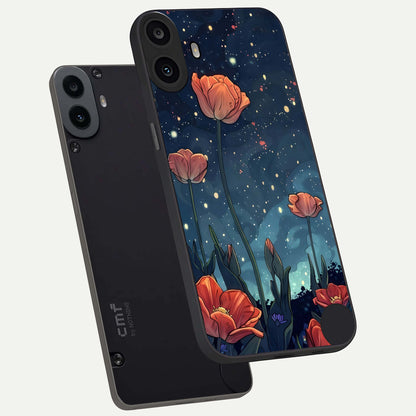 Midnight Tulip Glow phone case For CMF Phone 1 showing premium glass back cover with detailed artwork