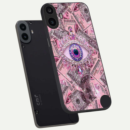  Money Eye Luxe phone case For CMF Phone 1 showing premium glass back cover with detailed artwork