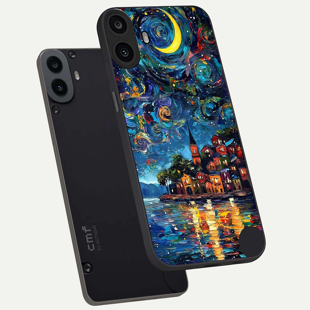 Moonlight Harbor Glow phone case For CMF Phone 1 showing premium glass back cover with detailed artwork