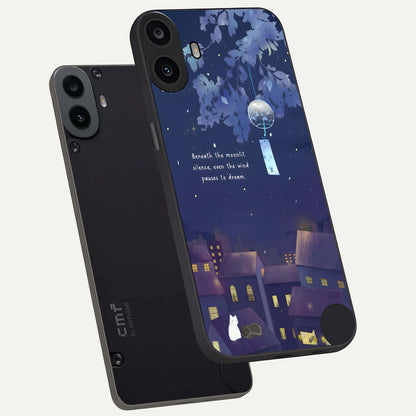  Moonlit Cat Silence phone case For CMF Phone 1 showing premium glass back cover with detailed artwork