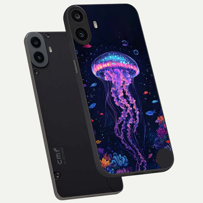  Neon Jellyfish phone case For CMF Phone 1 showing premium glass back cover with detailed artwork