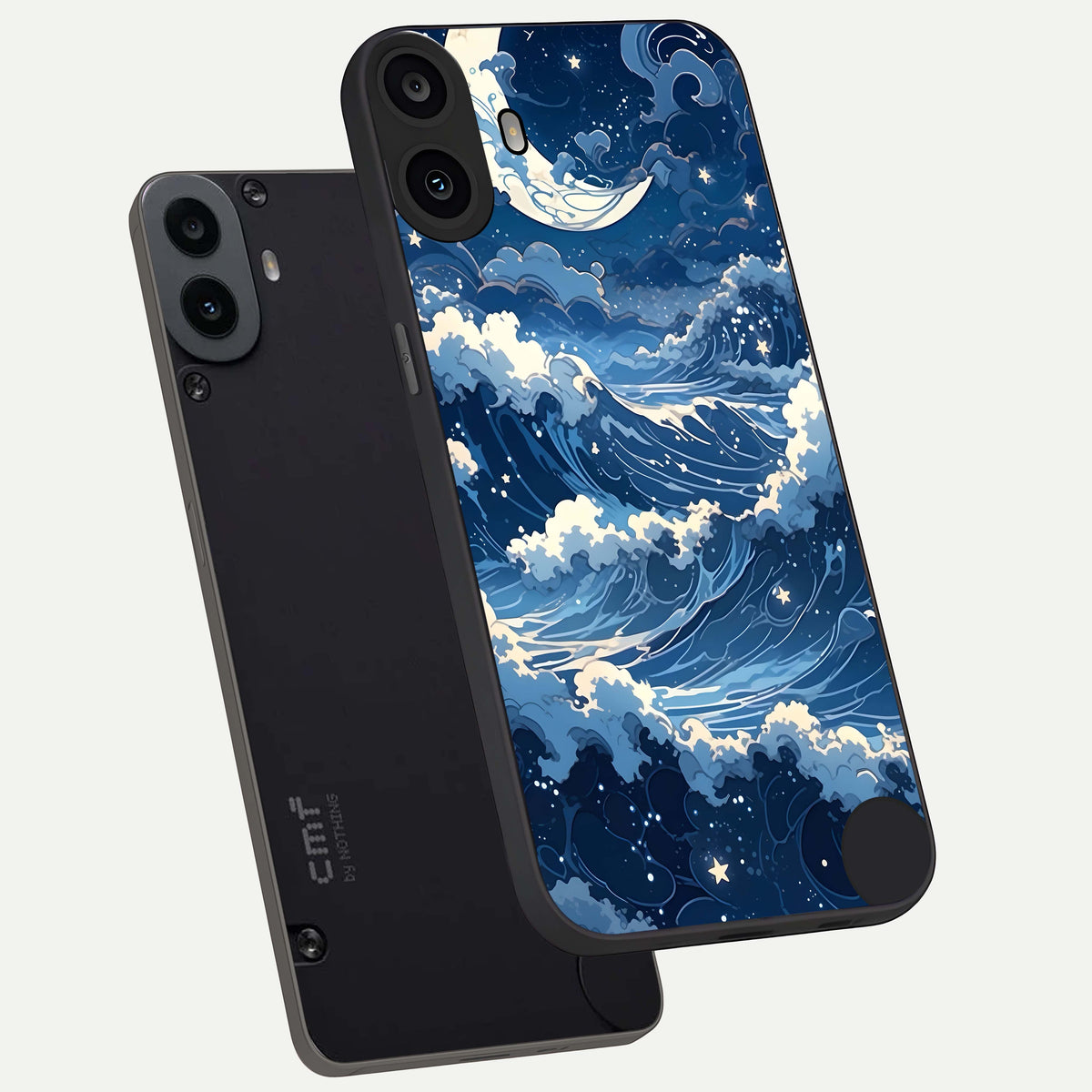  Ocean Moon Waves phone case For CMF Phone 1 showing premium glass back cover with detailed artwork